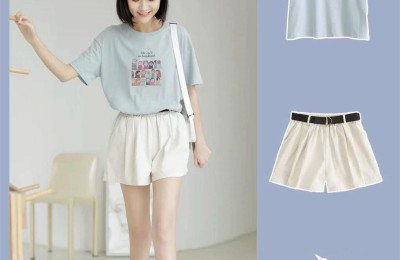 Summer refreshing formula blue T-shirt + shorts (to be worn during student party holidays)