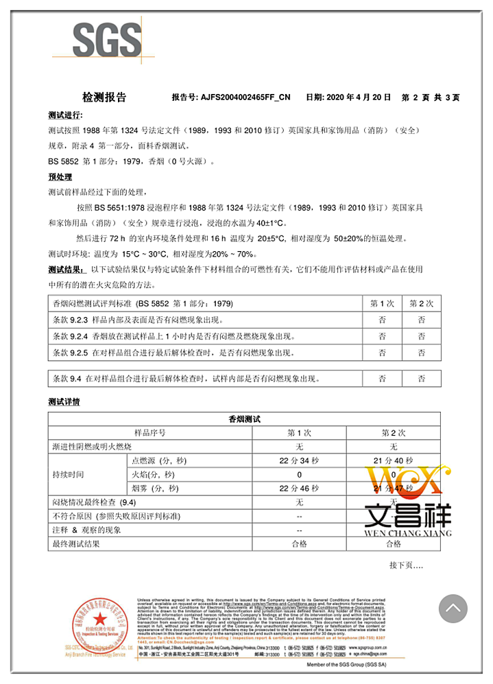 Flame retardant standard BS5852